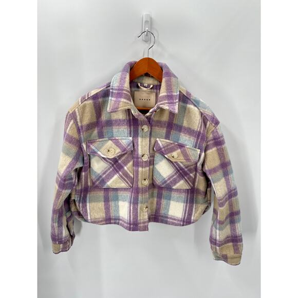 BLANK NYC Purple Plaid Cropped Shacket Jacket in Keep it Up Plaid  // S - Picture 3 of 9